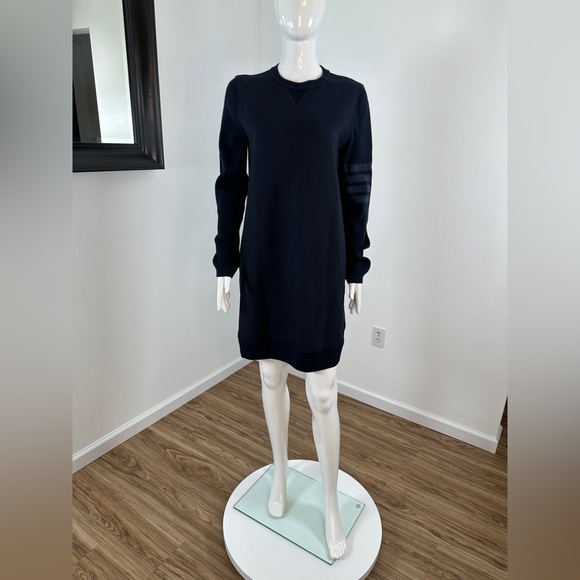 Thom Browne NAVY CLASSIC LOOPBACK TONAL 4-BAR CREWNECK SWEATER DRESS - Picture 6 of 14